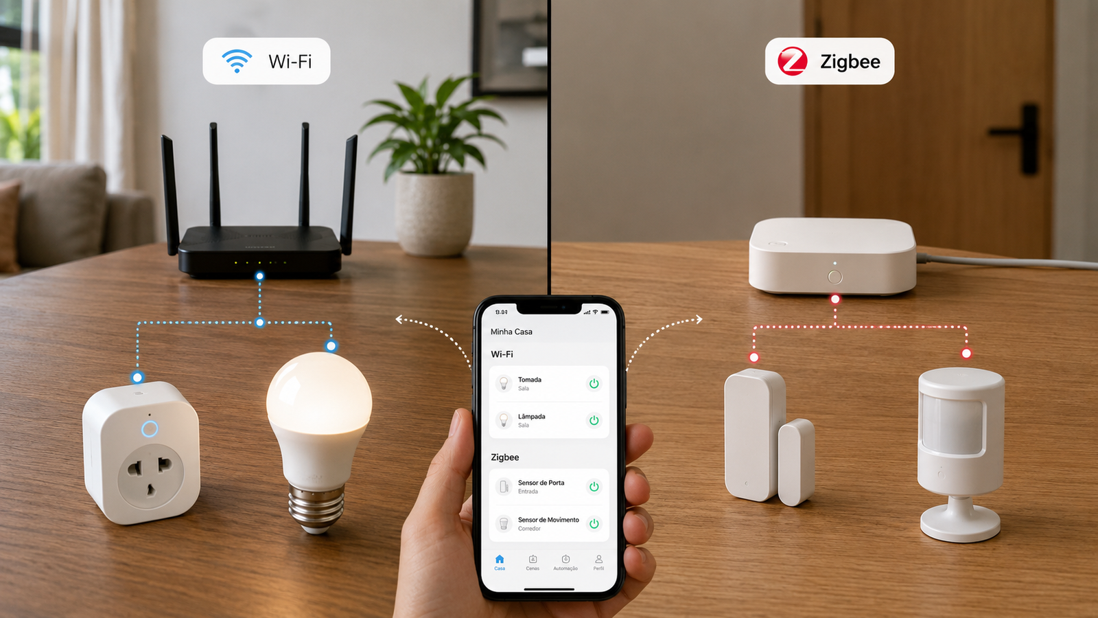 Comparação entre dispositivos Smart Life Wi-Fi e dispositivos Zigbee com hub