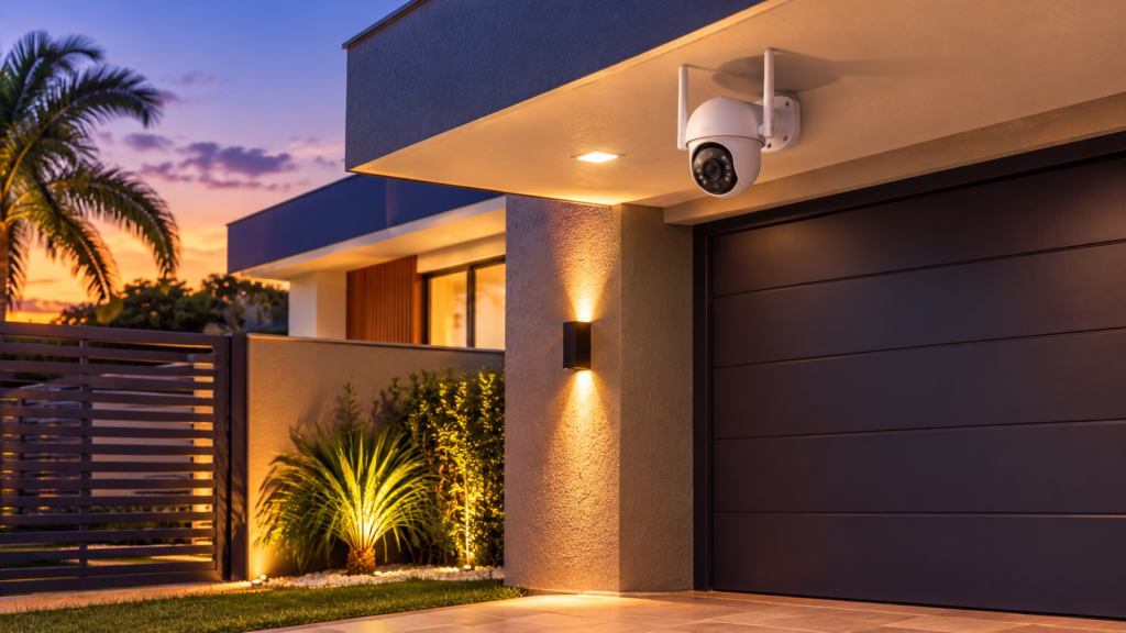 Melhores câmeras Wi-Fi externas instaladas em fachada residencial para proteger portão, quintal e garagem