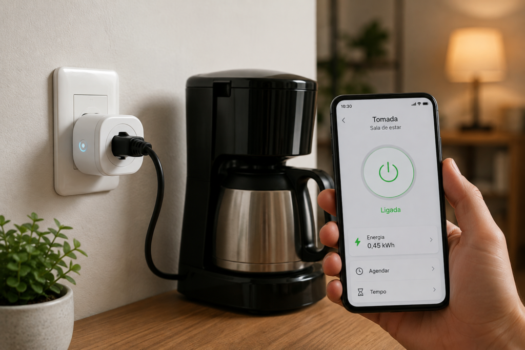 Tomada inteligente controlada pelo celular com monitoramento de consumo