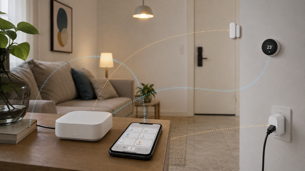Hub Matter conectando dispositivos de casa inteligente por Wi-Fi e Thread