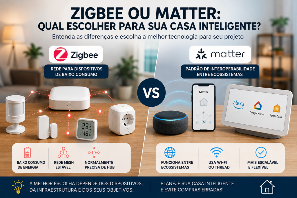 Comparação entre Zigbee e Matter para casa inteligente